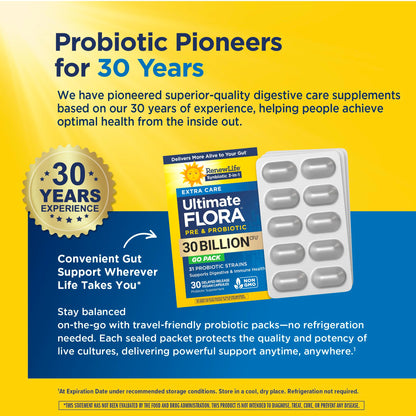 Renew Life Extra Care Go-Pack Probiotic Capsules, Daily Supplement Supports Immune, Digestive and Respiratory Health, L. Rhamnosus GG,