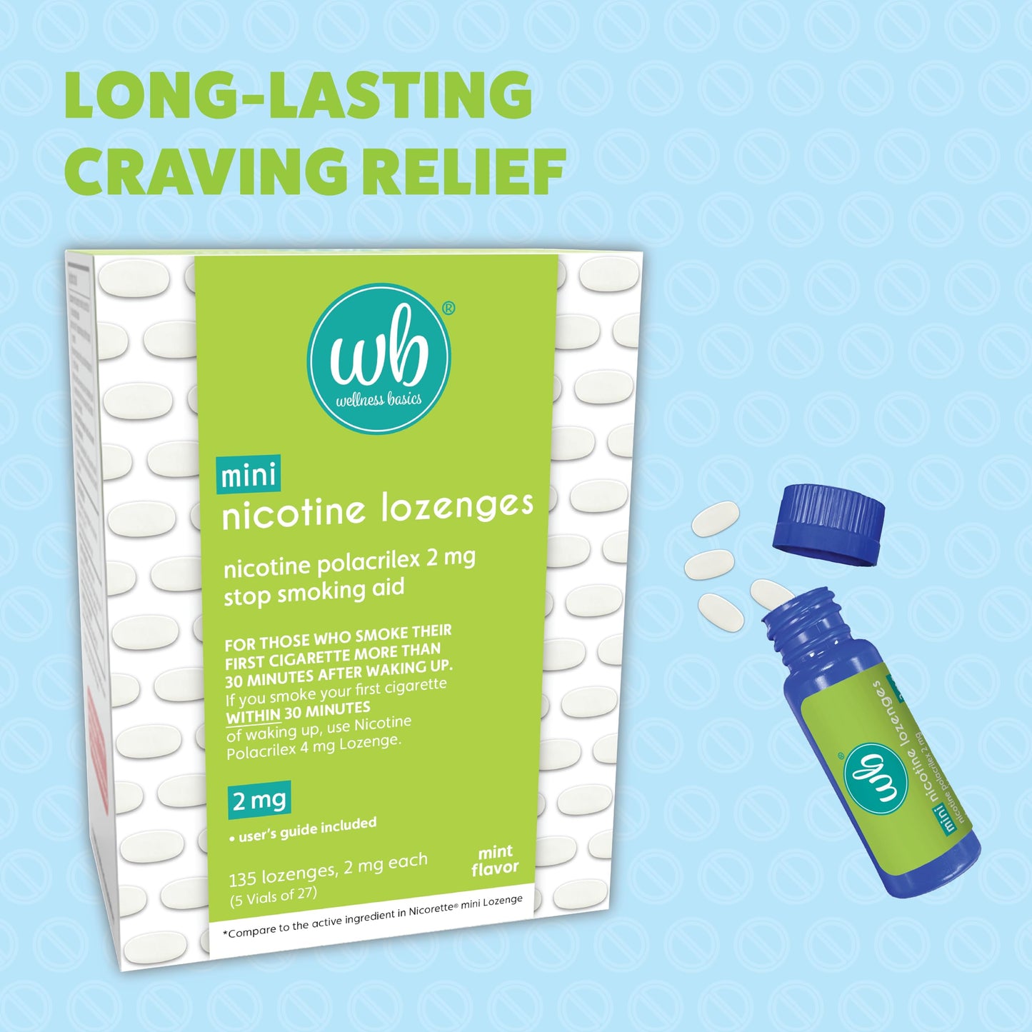 Wellness Basics Mini Nicotine Lozenge 2mg | Stop Smoking Aid | Mint Flavor | 135 Count | Pack of 5 Vials | Reduces Cravings & Withdrawal Symptoms Wellness Basics buy supplements Au