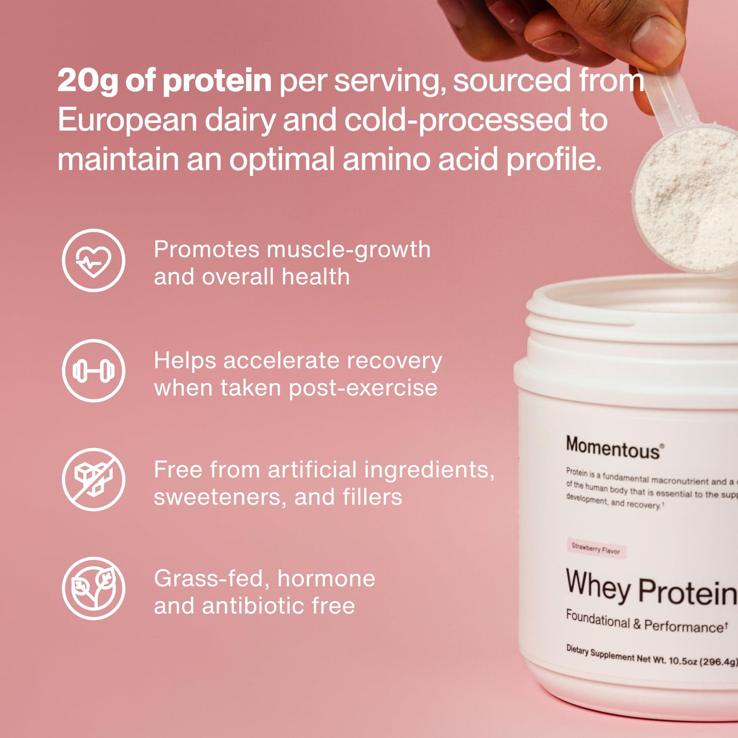 Momentous Essential Grass-Fed Whey Protein Powder - 20 g Whey Isolate Protein - NSF Certified for Sport - Gluten-Free - 12 Servings for Essential Everyday Use
