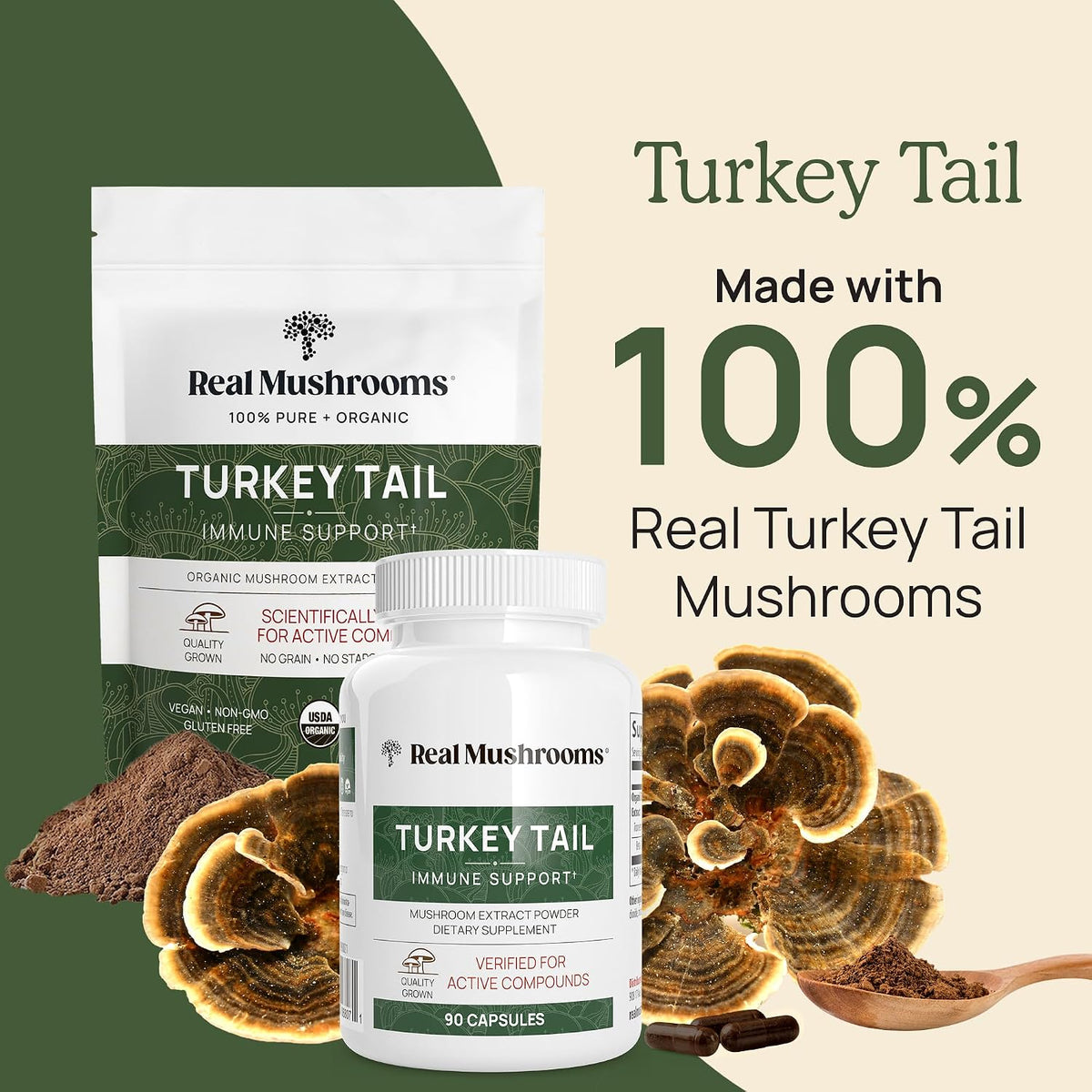 Real Mushrooms Turkey Tail for Humans & Pets - Bundle for Immune Support - Vegan, Non-GMO, Grain-Free, Gluten-Free Mushroom Extract Capsules - Verified Levels of Beta-Glucans