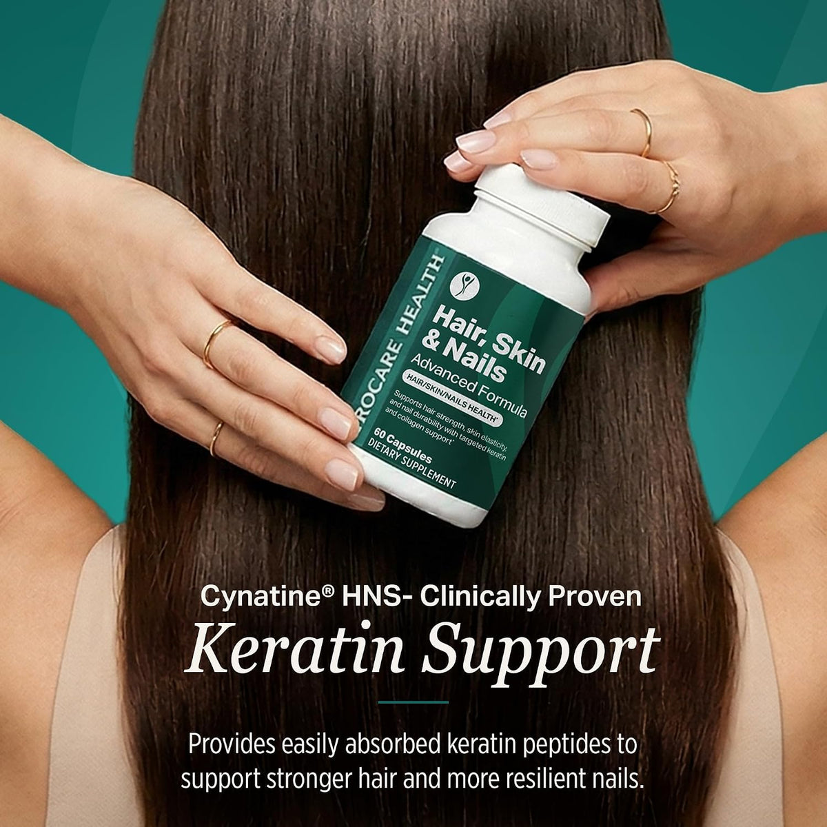 Hair, Skin & Nails Advanced Formula with Keratin Peptides | Capsule | 60ct | Hair Skin and Nails Vitamins with 5000mcg Biotin, Cynatine HNS Solubilized Keratin, Amino Acids, Vitamin C & E, Made in USA