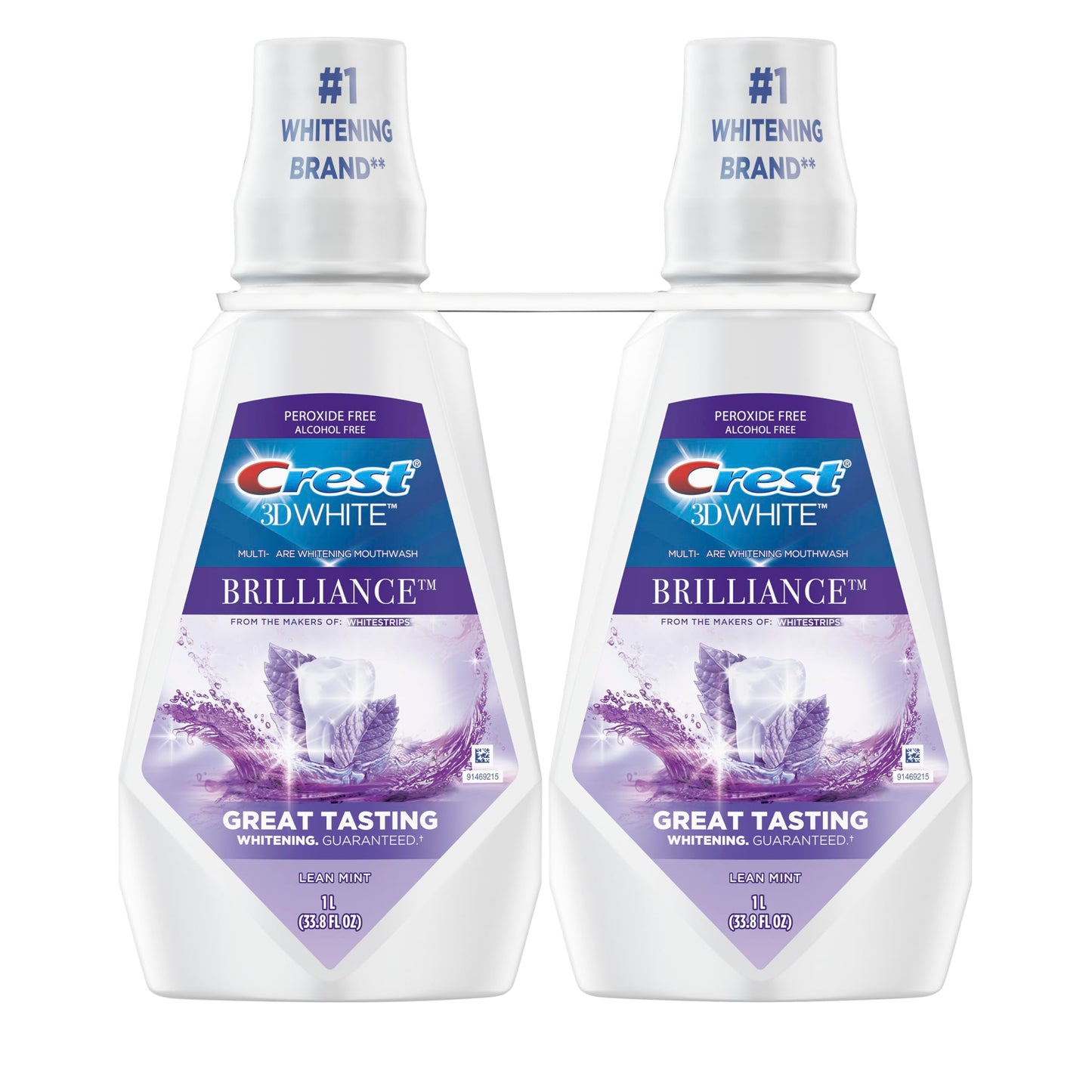 Crest 3D White Mouthwash, Teeth Whitening for Adults, 1L, 2 Pack, Alcohol Free Mouth Rinse, Breath Freshener, Antibacterial, Antiseptic,