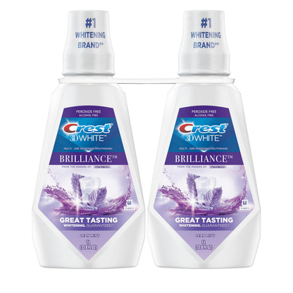 Crest 3D White Mouthwash, Teeth Whitening for Adults, 1L, 2 Pack, Alcohol Free Mouth Rinse, Breath Freshener, Antibacterial, Antiseptic,