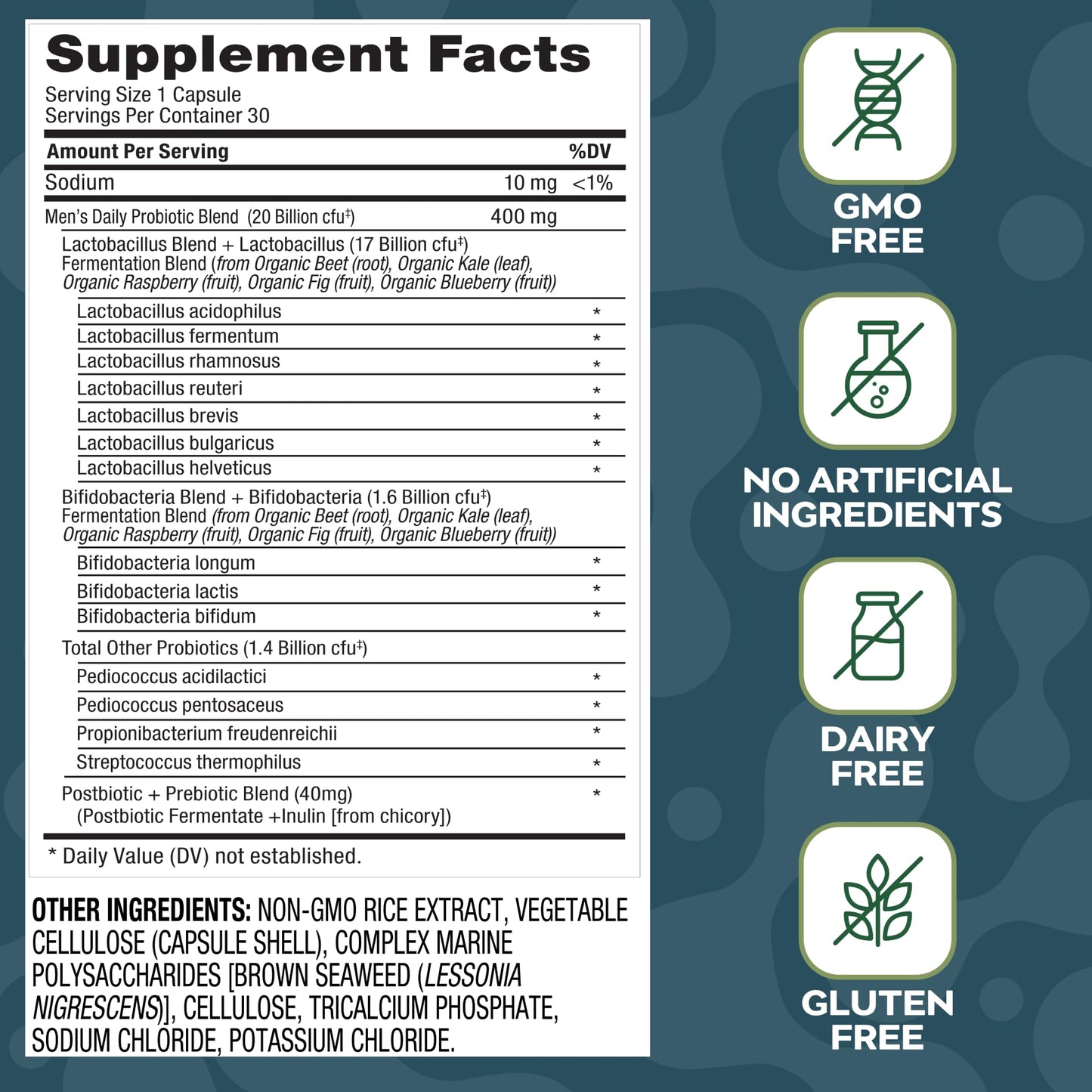 Social Naturals Men’s Probiotic | 20 Billion CFU | Prebiotic + Postbiotic Blend | Gut, Colon & Immune Support | Vegan | Shelf-Stable | 30 Capsules