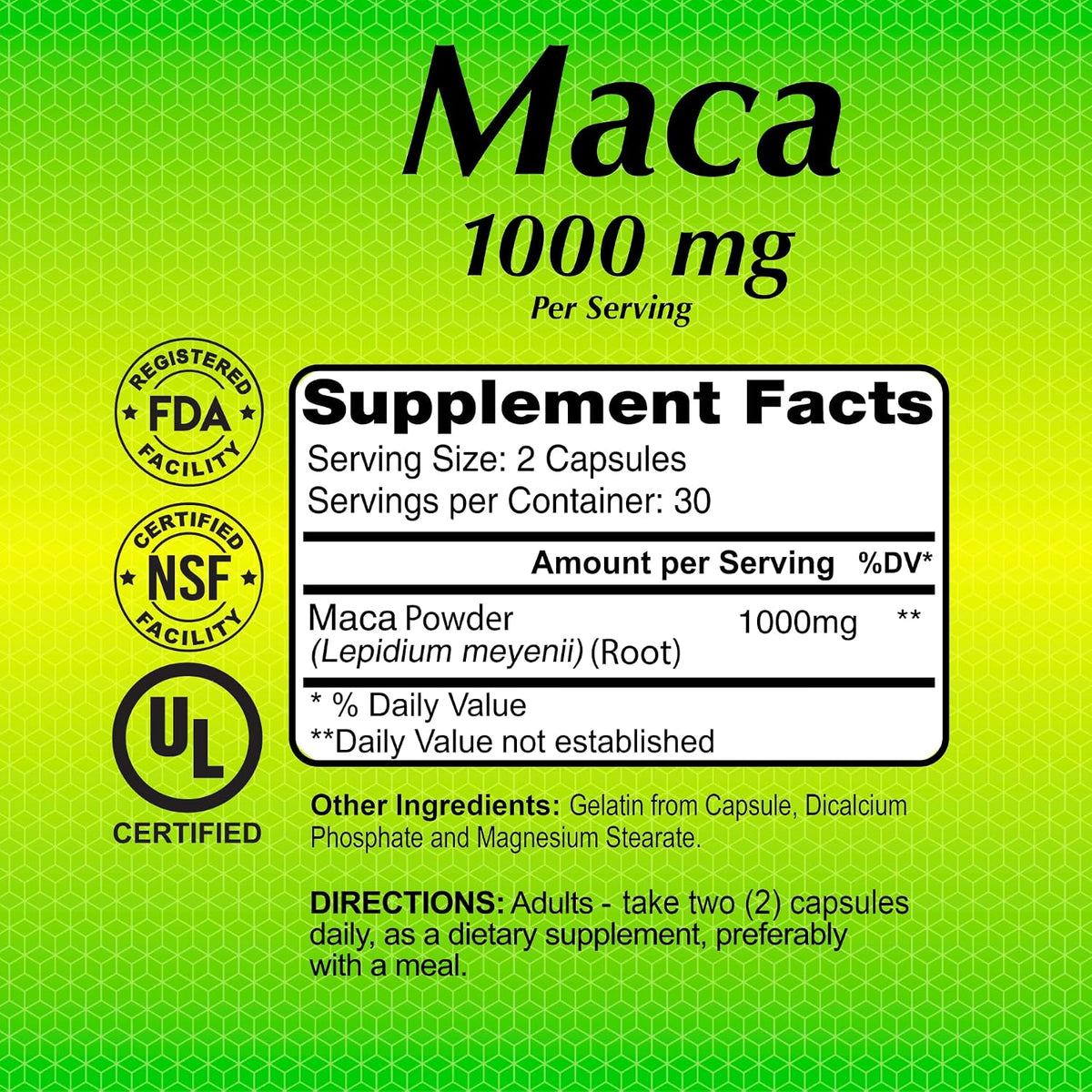 ALFA VITAMINS Maca 1000 mg Peruvian Maca Root Supplement for Energy & Wellness – Plant-Based Formula - 60 Capsules (2-Pack)