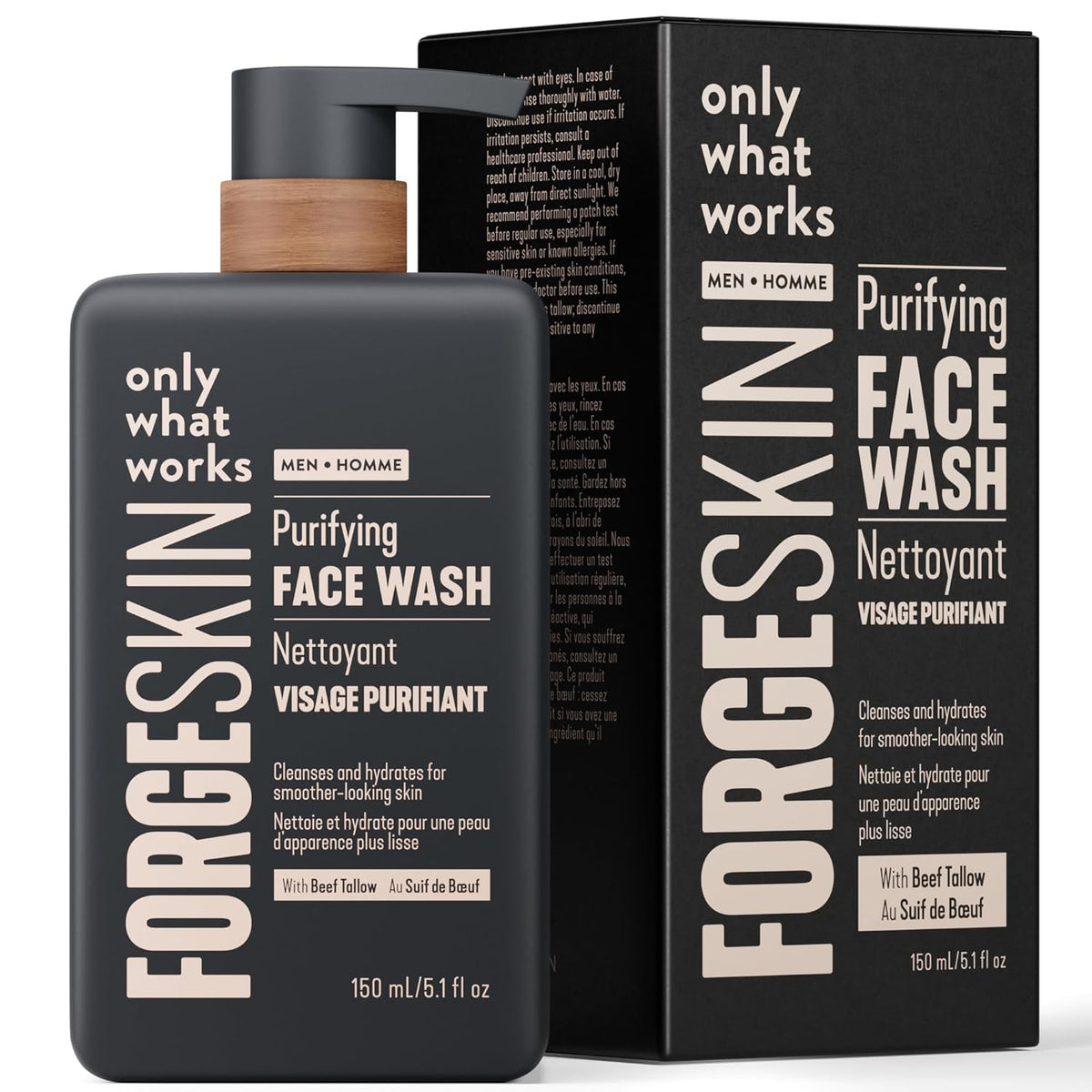 Forge Skin Beef Tallow Face Wash for Men - Morning Nourishing Hydrating Facial Cleanser - Gentle Cleansing Moisturizer for Hydration - Exfoliating Facial Skincare for Clean Skin (5 OZ)