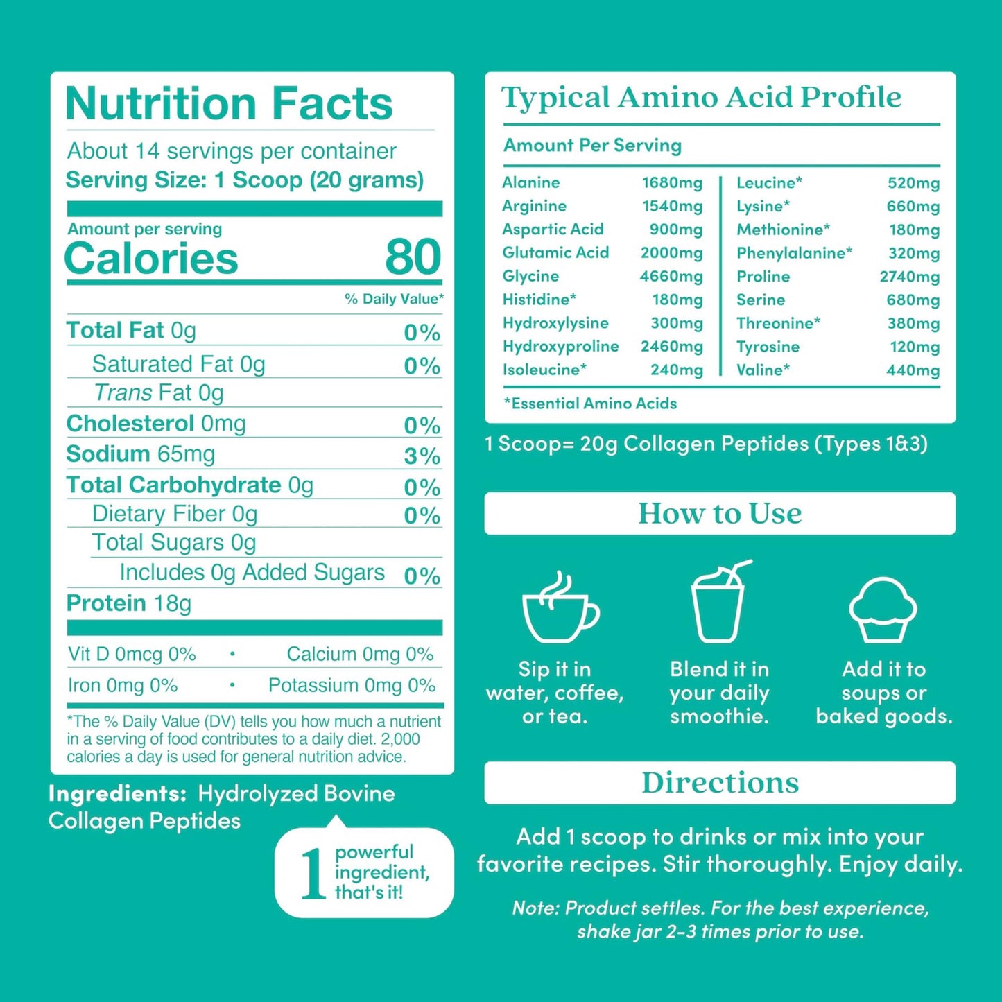 Further Food Unflavored Collagen Peptides Powder - 100% Grass-Fed, Hydrolyzed Type 1 & 3, 20g of Collagen per Serving