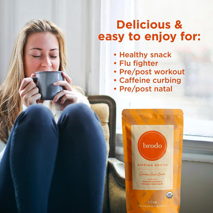 Brodo Ready to Drink Organic Chicken Collagen Rich Bone Broth (6 X 8 oz) | Organic Bone Broth with Collagen, Protein Soup & Sipping Broth for Healthy Meal Prep, Soups and Bone Broth Packets