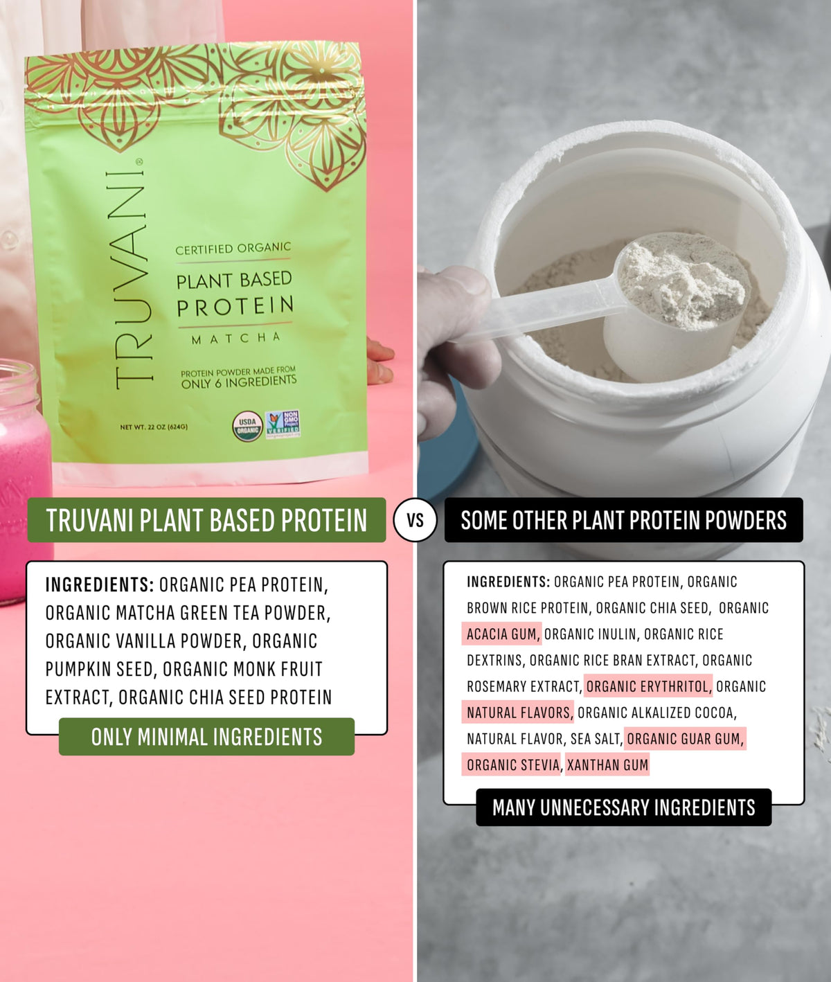 Truvani Organic Plant Based Protein Powder | Vanilla | 18 Servings | Vegan | 20g Pea Protein | Keto | Gluten & Dairy Free | Low Carb | No Added Sugar