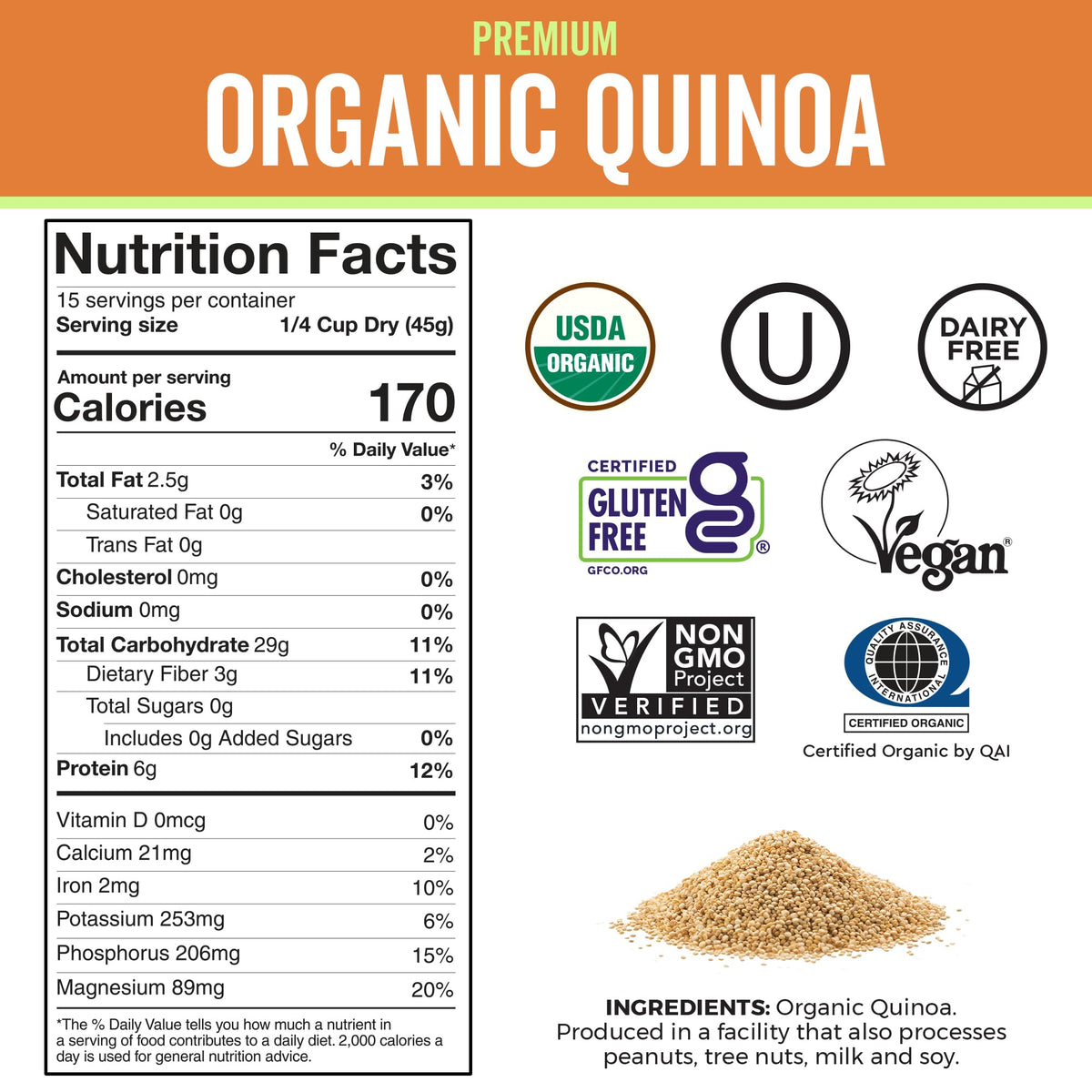 Viva Naturals Organic Quinoa, 4 lb – Pre-Washed Whole Grain, Plant Protein, USDA Organic, Gluten-Free, Non-GMO, Vegan, Kosher Rice and Pasta Substitute