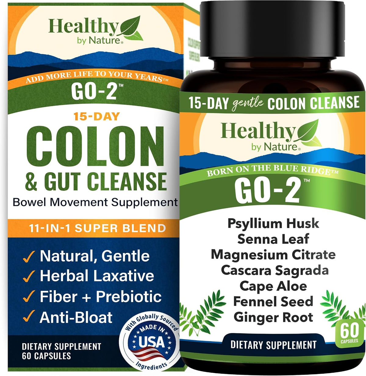 Colon Cleanse & 15 Day Gut Cleanse for Women, Men - Gentle Natural Herbal Laxative & Bowel Movement Supplement - Gut Detox Support and Relief of Occasional Constipation, Bloating (60 Count)