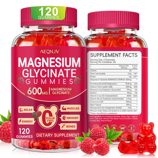 Magnesium Glycinate Gummies 600mg, Sugar Free Magnesium Gummies for Adults, Chewable Potassium Supplements for Body Support, Zzz and Relaxation, 120 Count AEQNJVBuy Supplements Australia