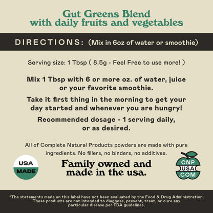 Gut Greens Superfood Powder Formula Supplement - Amazing Raw Digestive Enzyme Supplements Grass Mix, 9oz, 30 Servings