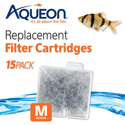 Aqueon Replacement Filter Cartridges Medium, Filter Cartridge, 6-Pack | Fish tank filter cartridge, dual-sided dense-floss with activated carbon, fits QuietFlow size 10 filters