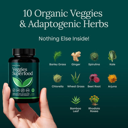 USDA Organic Fruits and Veggies Supplement, 31 Whole Foods, 180 Vegan Ct | Food berry & greens supplements blend for energy, immune & digestive support, vegan, non-GMO, gluten free, third-party tested