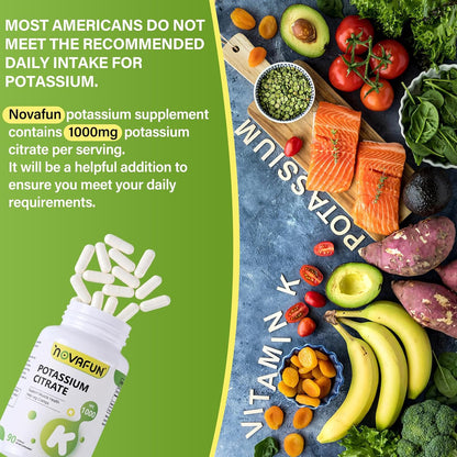 Potassium Citrate 1000mg, Potassium Supplement for Leg Cramps, Muscle & Heart Health, Vegan, Non-GMO, Gluten Free, 90 Capsules