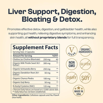 My Vida Origins Liver Detox with Organic Milk Thistle Organic Dandelion Extract and Choline with NAC – Liver Detox 120 Capsules