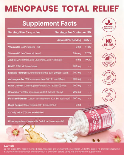 MEGNETA Menopause Supplements for Women - 10-in-1 Hormone Balance Complex with Black Cohosh, DIM, Chasteberry & Ashwagandha - Support for Hot Flashes, Night Sweats