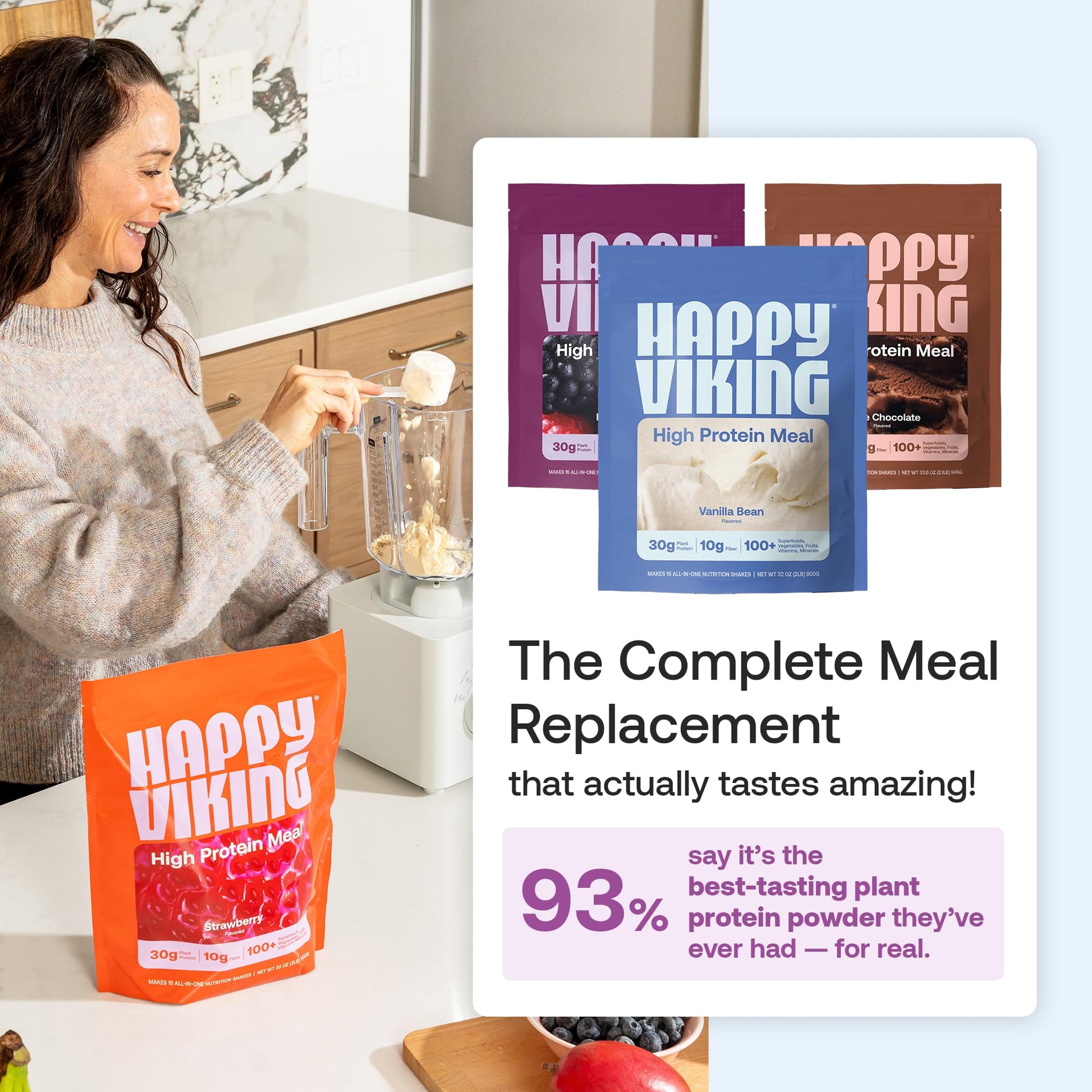 Happy Viking Plant-Based Protein Powder +100 Superfoods Vanilla Meal Replacement Shake, Created by Venus Williams, 30g Plant Protein, 10g Fiber, Vegan, Gluten-Free, Non-GMO, 15 Meals Happy Viking buy supplements Au