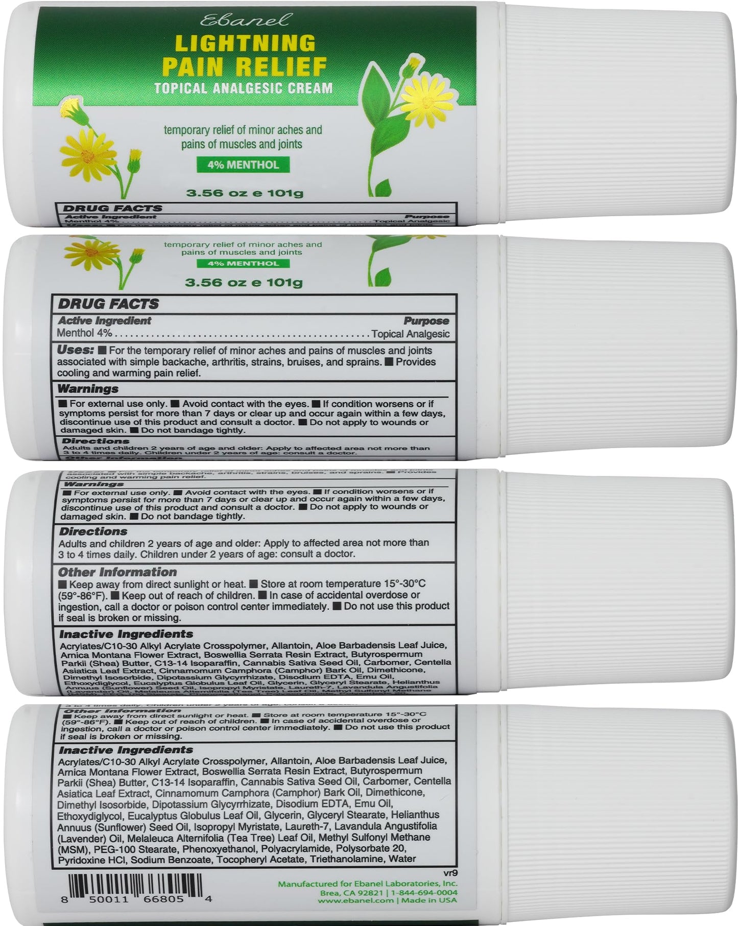 Ebanel Pain Relief Roll On for Arthritis, Foot, Back, Joint, Neck, Strains & Sprains with Menthol, Camphor, Arnica, Emu Oil, MSM, Boswellia, Targeted Muscle Pain Relief Roll On