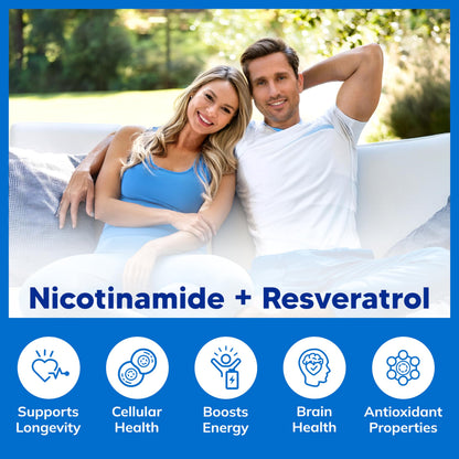 aSquared Nutrition Nicotinamide with Resveratrol - 120 Veggie Capsules - Vitamin B3 500mg (Niacinamide Flush Free)