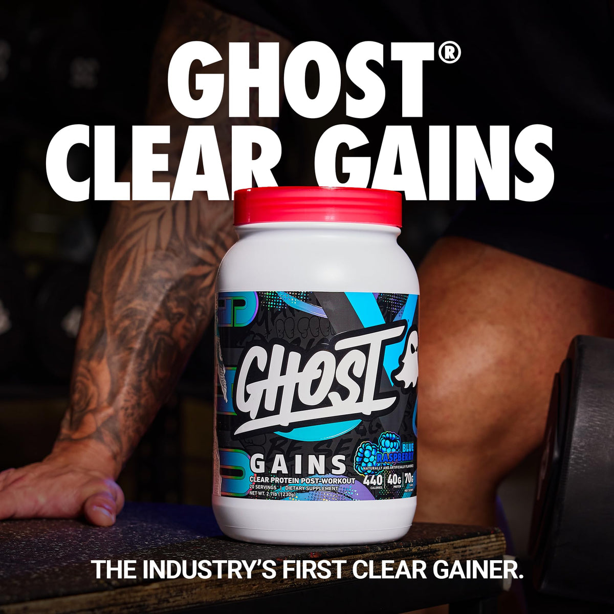GHOST Clear Gains Mass Gainer Protein Powder - Post-Workout Weight Gainer Mix - 40g of Whey Protein Isolate, 440 Calories & 70g Vitargo Carbs - Lean Muscle Building & Recovery - Strawberry Watermelon