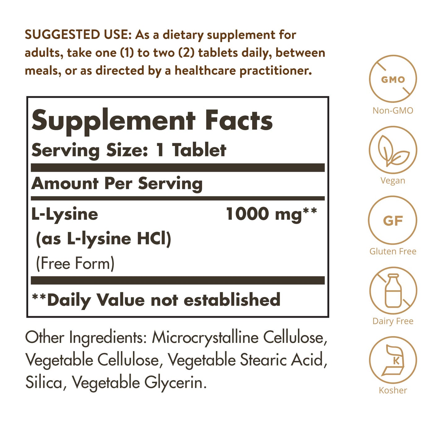 Solgar L-Lysine 1000 mg, 250 Tablets - Enhanced Absorption and Assimilation - Promotes Integrity of Skin and Lips - Collagen Support - Amino Acids