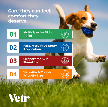 vetr Skin Relief Hydrocortisone Spray for Dogs - Topical Support for Itchy Skin and Hot Spots - 4 oz (120mL) - Vet-Formulated in USA