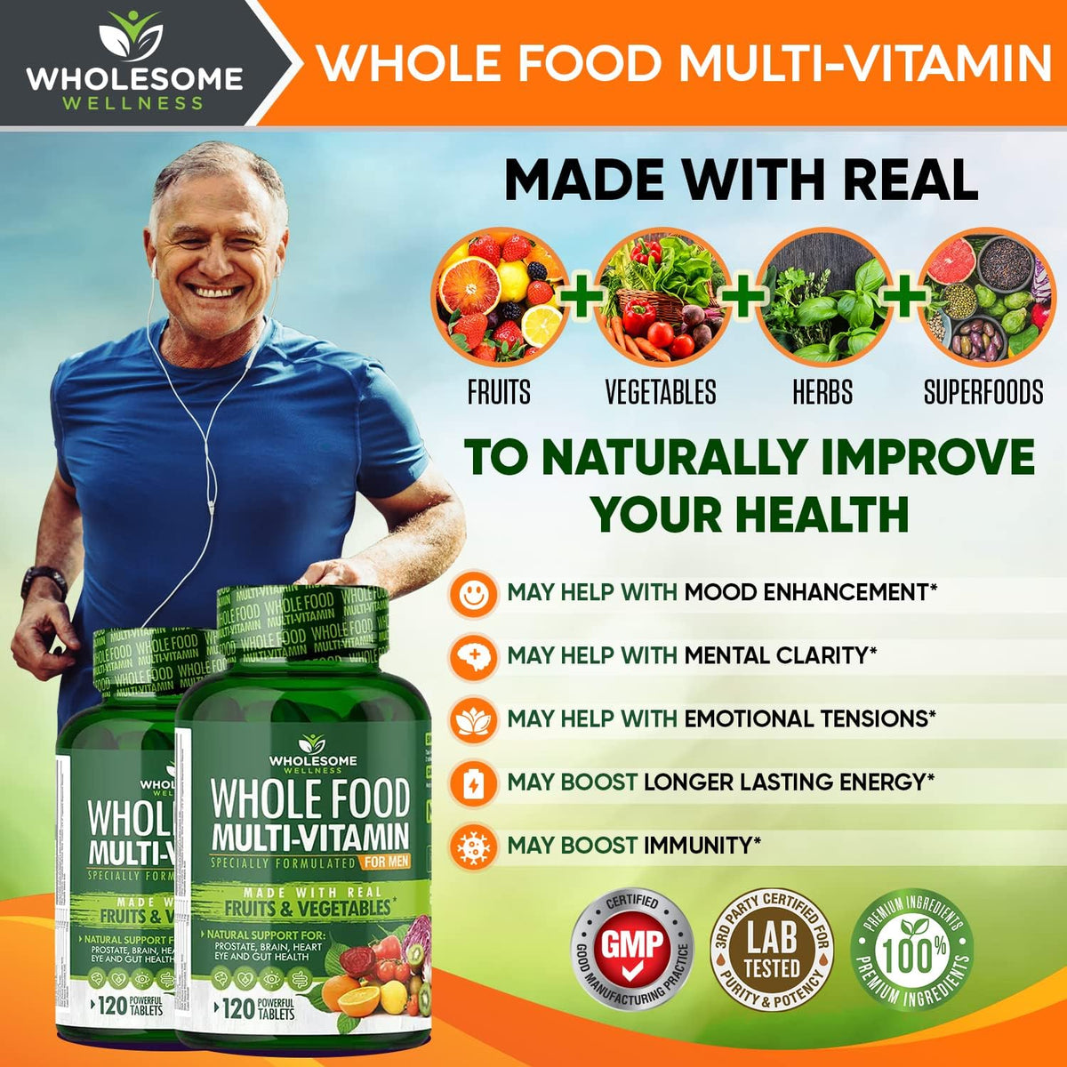 Wholesome Wellness Food Multivitamin for Men + Dr. Formulated Raw Probiotics for Women 100 Billion CFUs Bundle