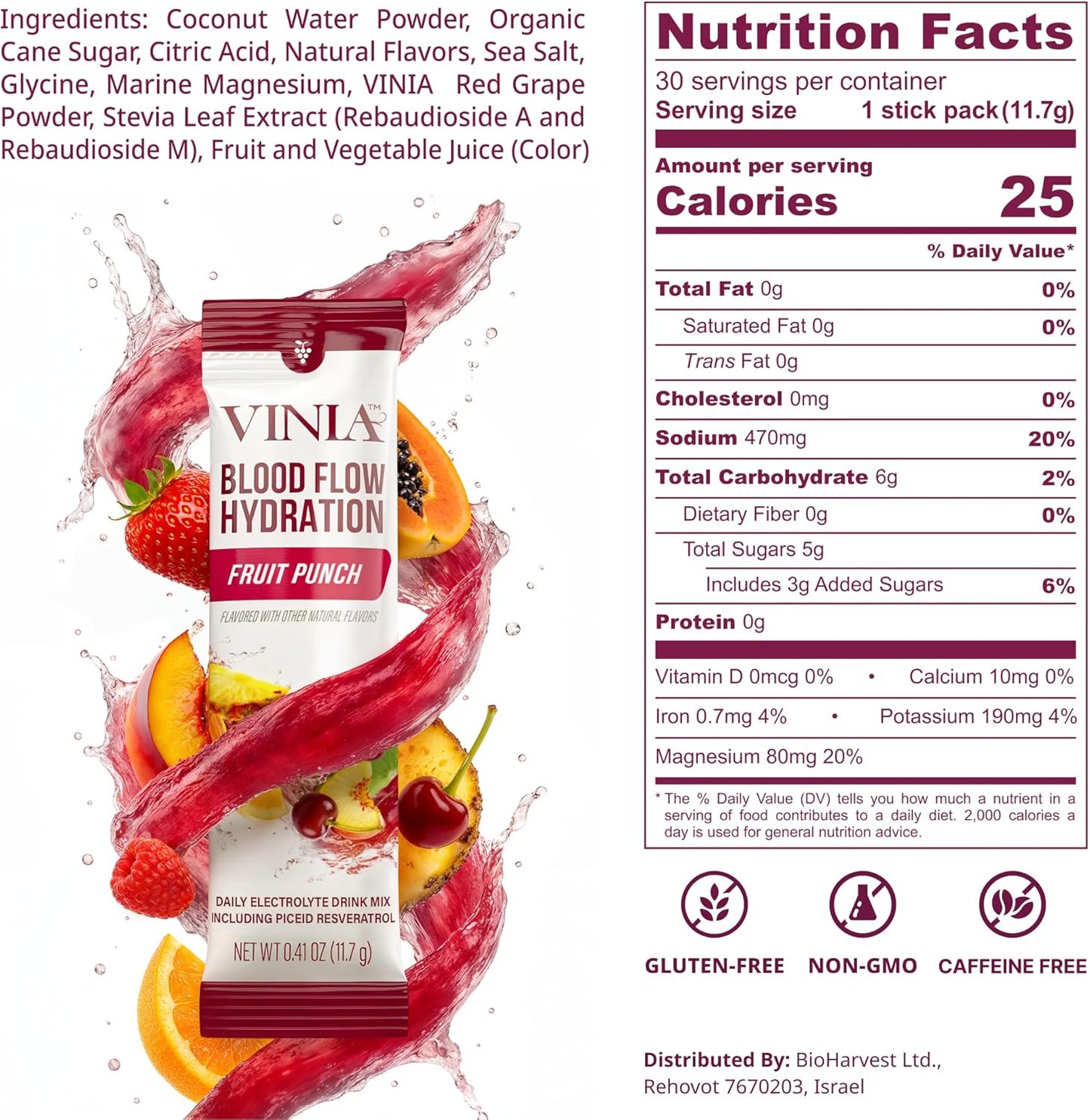 VINIA Resveratrol Electrolyte Hydration Powder Mix | Boost Blood Flow &amp; Circulation | Sea Salt, Coconut Water Potassium