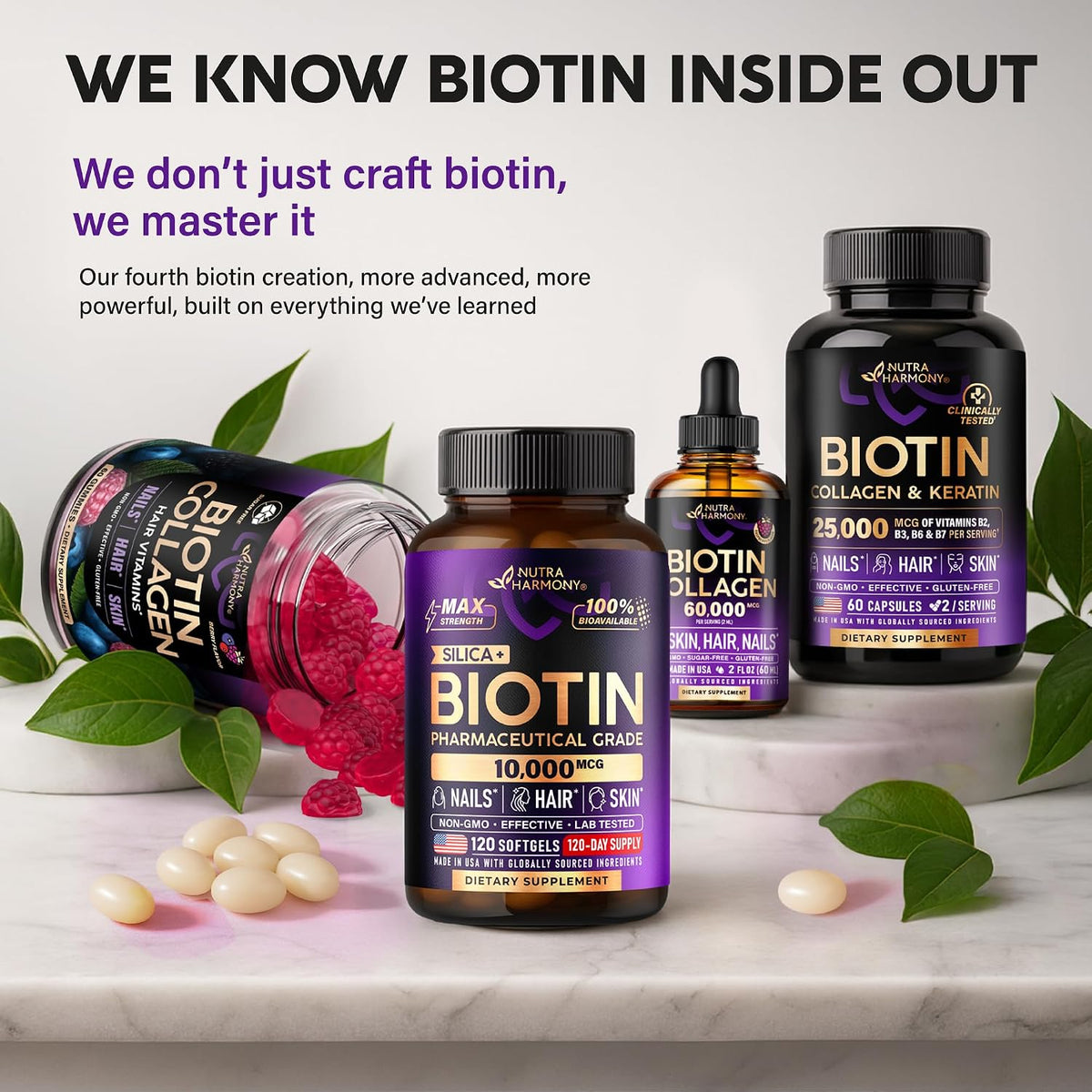 Biotin 10000 mcg with Silicon - Pharmaceutical Grade Biotin Supplement for Women - Hair Growth Support, Skin & Nails - Max Strength & 100% Bioavailability - Lab Tested - 120 Softgels, 120 Days Supply