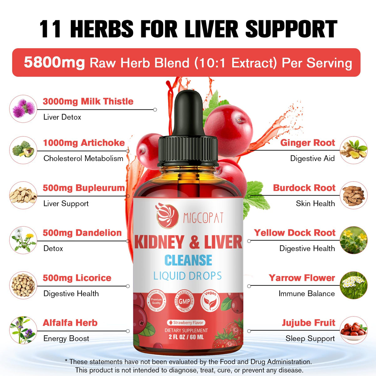 Kidney and Liver Cleanse Detox & Repair Drops, Cranberry and Milk Thistle Supplement with Artichoke, Astragalus, Horsetail – Natural Herbal for Liver, Kidney, Urinary Tract, Bladder, 60ml