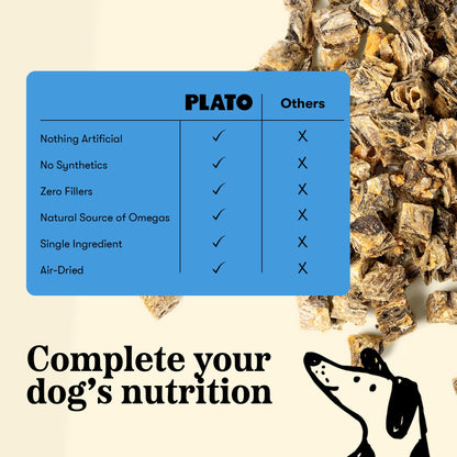 Plato Single Ingredient Wild-Caught Baltic Herring Dog Treats, Air-Dried Whole Fish, Omega-Rich Skin & Coat Support, 8.5 oz