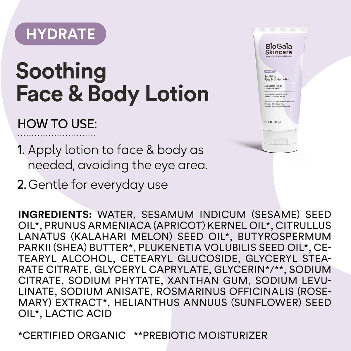BioGaia Soothing Face & Body Lotion | Scandinavian Babies & Kids Skincare | Certified Microbiome-Friendly | Organic Oils & Omega Fatty Acids