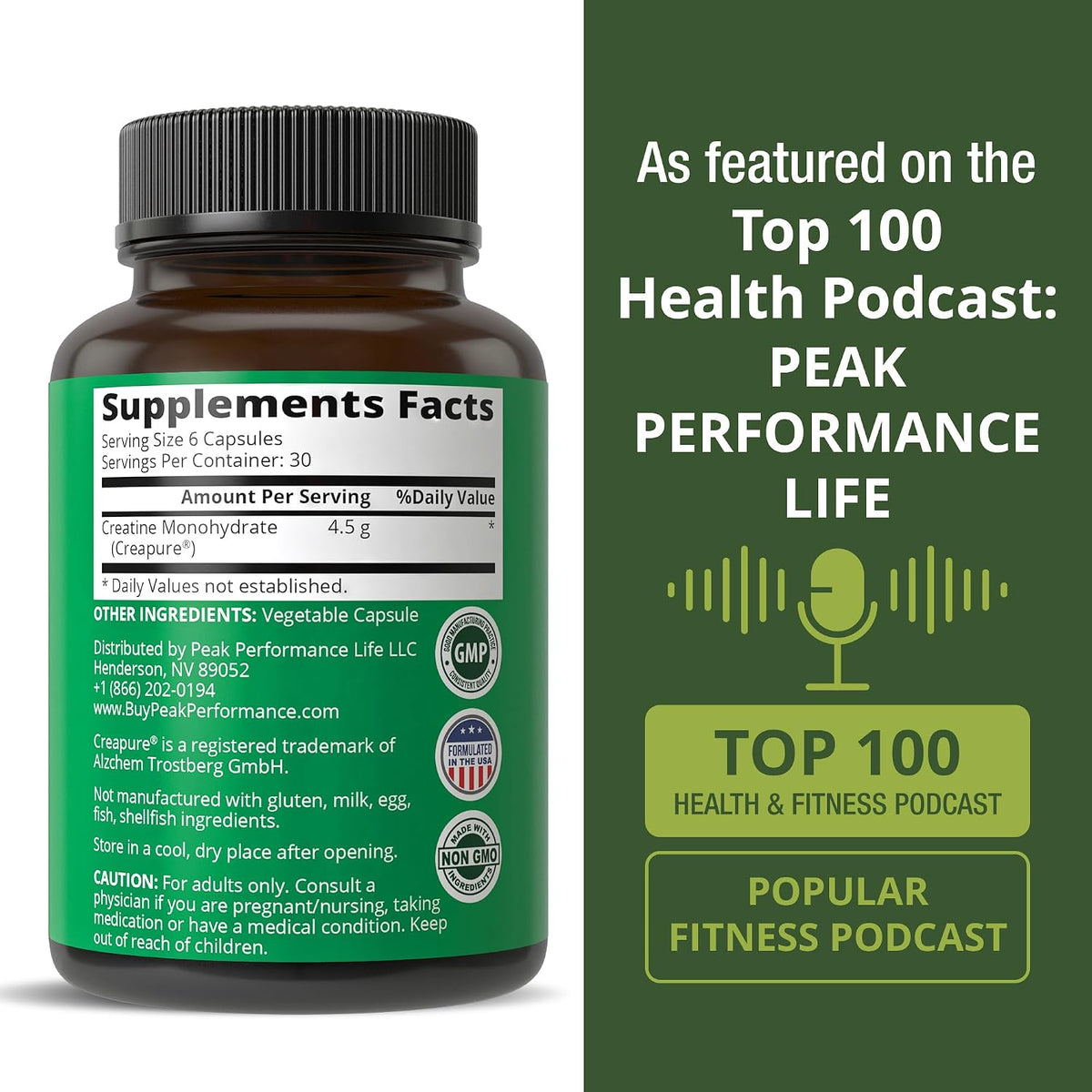 Creapure Creatine Monohydrate 180 Capsules - Ultra High Purity German Made Creatine with Nothing Added at All - Pure Unflavored Pills for Men & Women - No Sugar, Non-GMO, Vegan Friendly Supplement