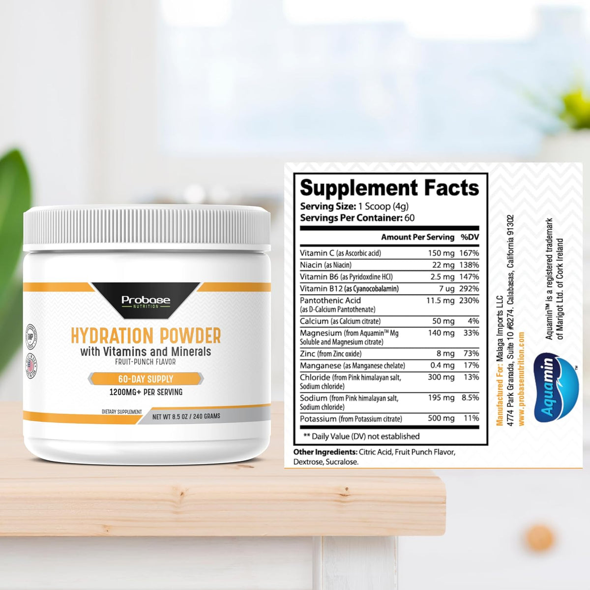 Probase Nutrition Hydration Powder - Fruit Punch Flavor 240 Grams
