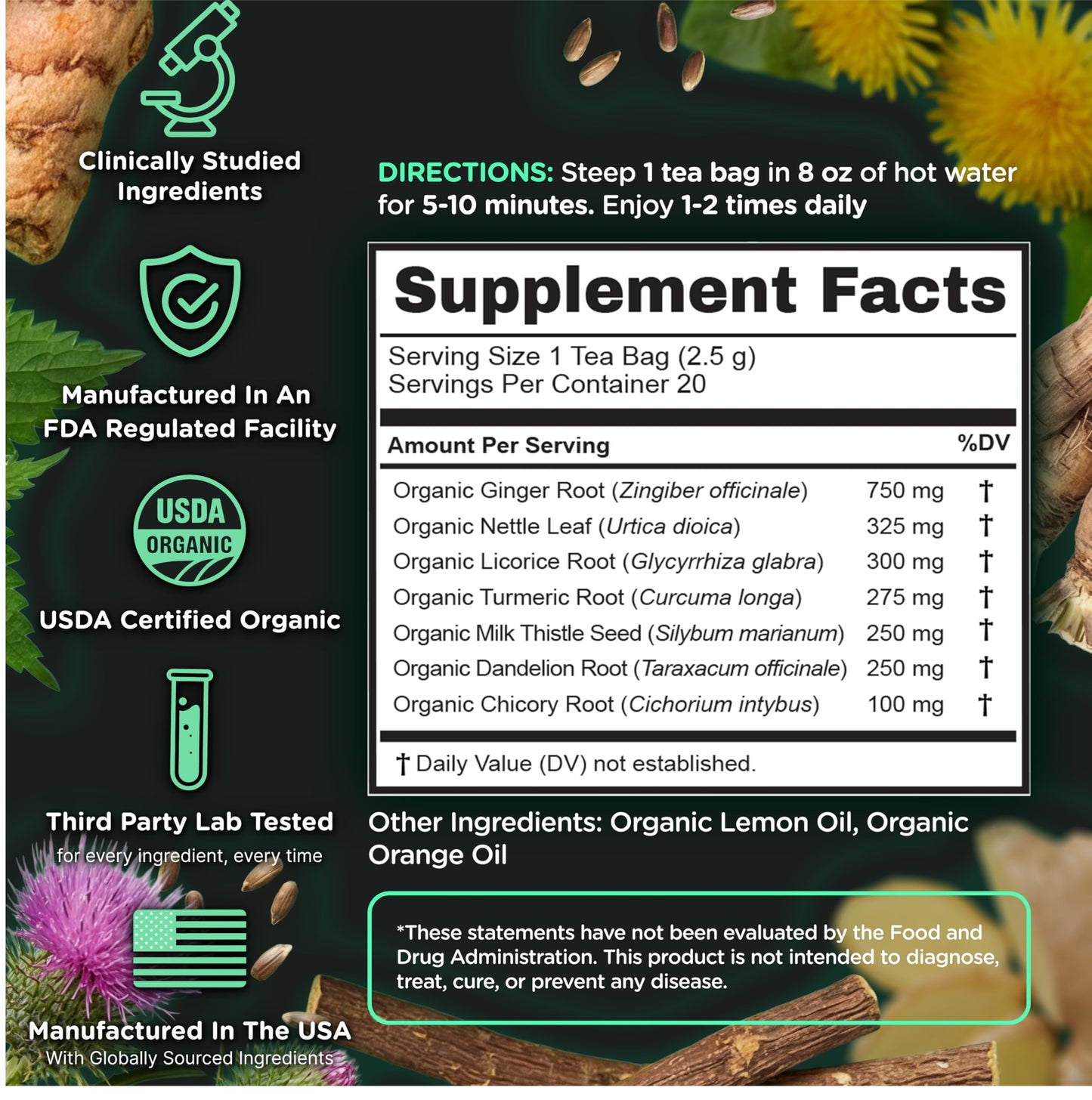 SuperBonsai Organic Liver Detox Tea – Dandelion Root & Milk Thistle Herbal Tea for Liver Support, Digestive Detox & Cleanse – Turmeric, Ginger & Nettle Botanical Blend