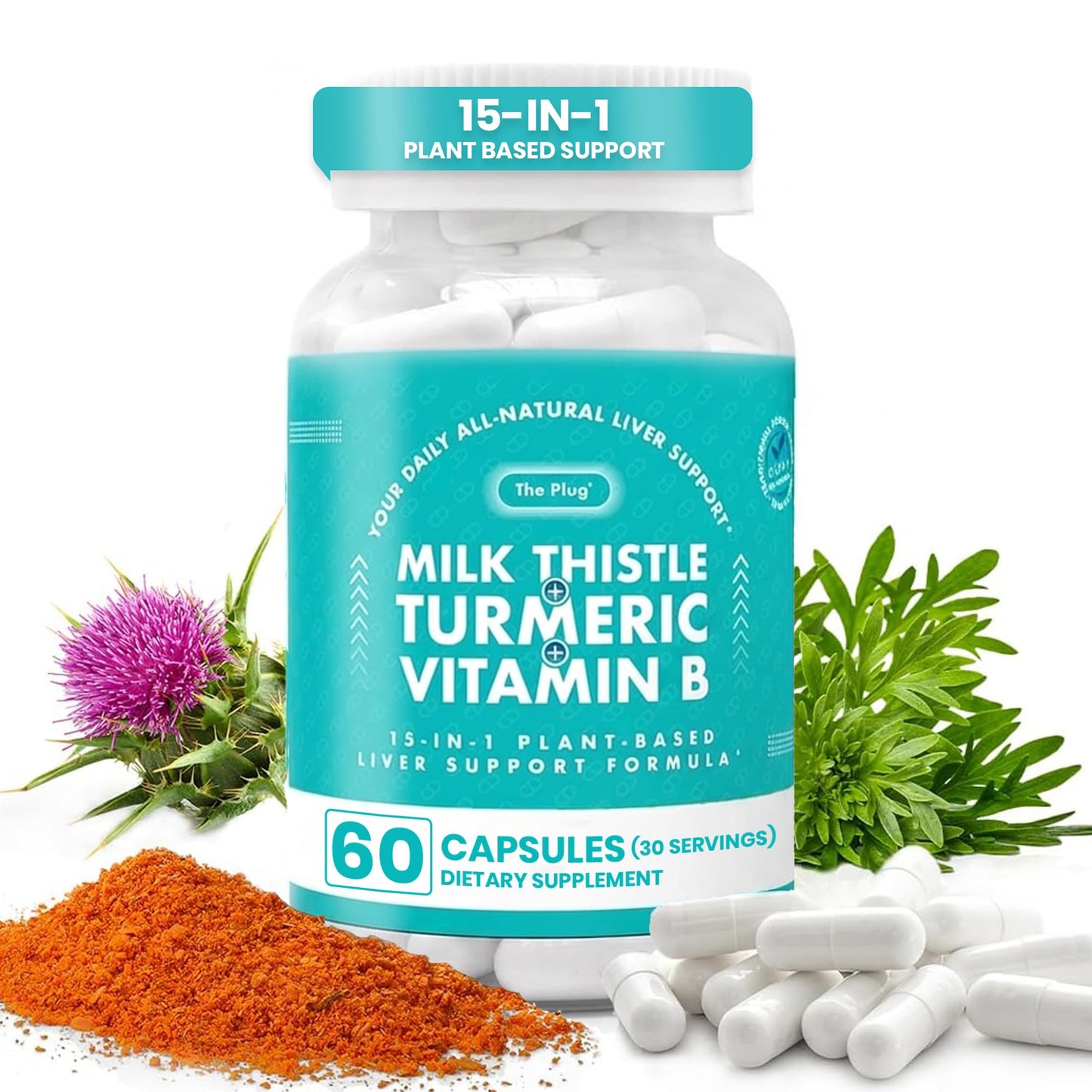 The Plug Liver Cleanse Detox & Repair Milk Thistle (Silymarin), Turmeric, Dandelion Root & Vitamin B– Herbal Capsules for Liver, Digestive & Immune Support – Non-GMO