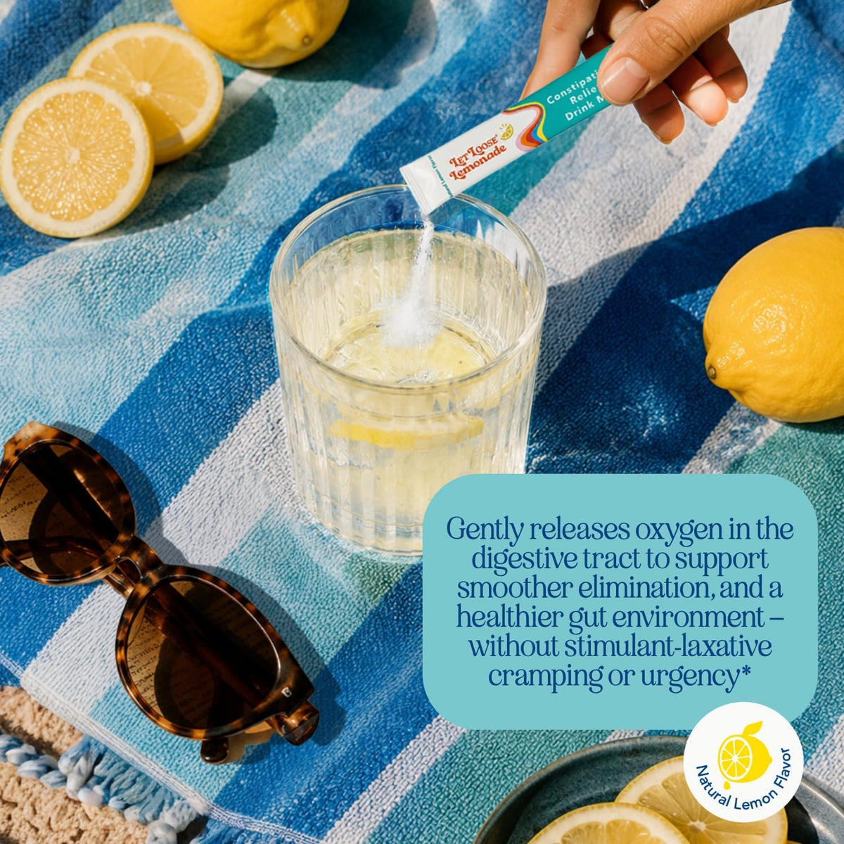 Let Loose Lemonade Magnesium Constipation Relief Drink Mix (10 Sticks) | Sugar-Free, Travel-Ready, Gentle Overnight Bloat & Bowel Movement Support for Women, Formulated with Ozonated Magnesium Oxide