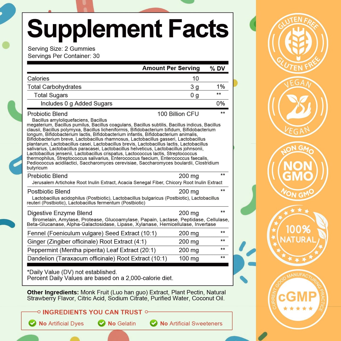 (2 Packs) Totaria Sugar Free 5-in-1 Probiotic Prebiotic Postbiotic Gummy, Probiotics for Women Men with Digestive Enzymes, Peppermint, Complete Immune, Gut & Digestive Support, Vegan Strawberry Flavor