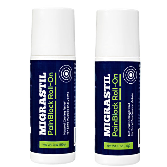 Migrastil PainBlock Roll-On 3 oz - Topical Roll-On for Muscle Aches, Cramps, Joint & Nerve Discomfort. Works Great on Shoulders, Neck, Feet, Knees, Legs, Back, Elbows, HIPS, Etc. (2) Basic VigorBuy Supplements Australia