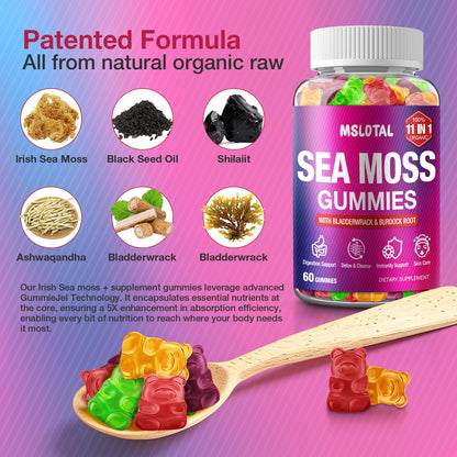MSLOTAL Irish Sea Moss Gummies with Ashwagandha Bladderwrack and Burdock Root - Natural Irish Seamoss Supplement for Thyroid, Energy, Immune Support - 60 Vegan Gummy MSLOTAL buy supplements Au