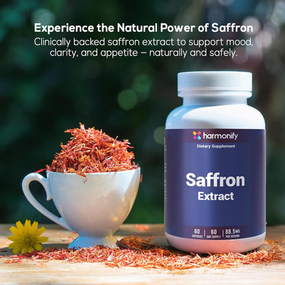 Saffron Supplements 88.5mg – Mood, Eye & Appetite Support – 60 Capsules | Natural Saffron Supplement from Crocus Sativus L. | Non-GMO, Vegan-Friendly