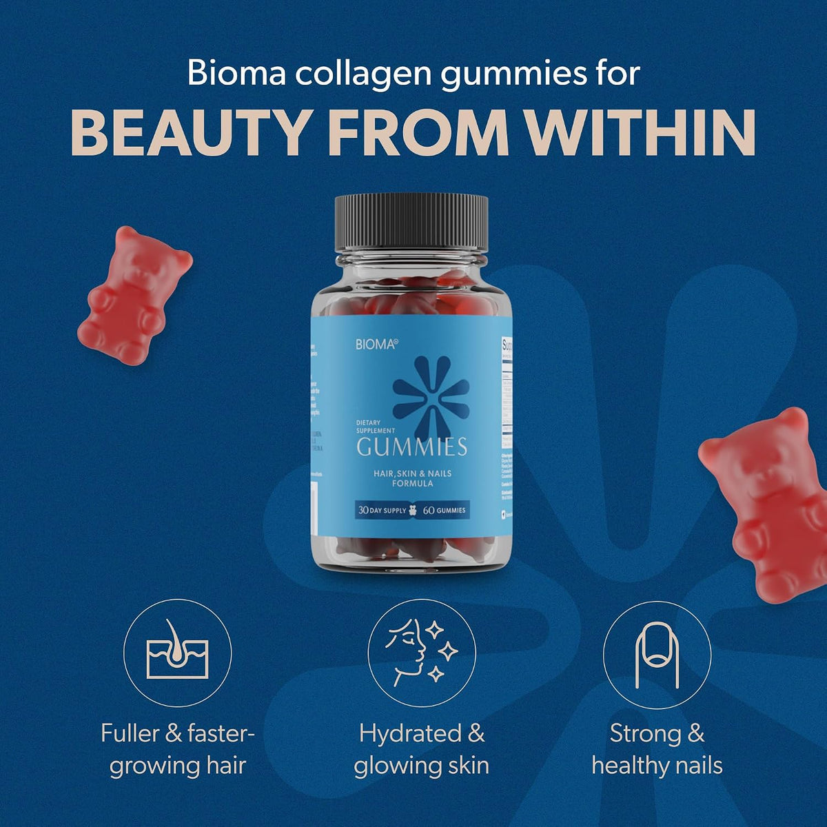 BIOMA Gut & Beauty Support Bundle – Probiotic for Digestive Health + Hair, Skin & Nails Gummies with Biotin & Collagen – Promotes Gut Balance, Strong Hair & Glowing Skin – 2-Pack (30-Day Supply Eac