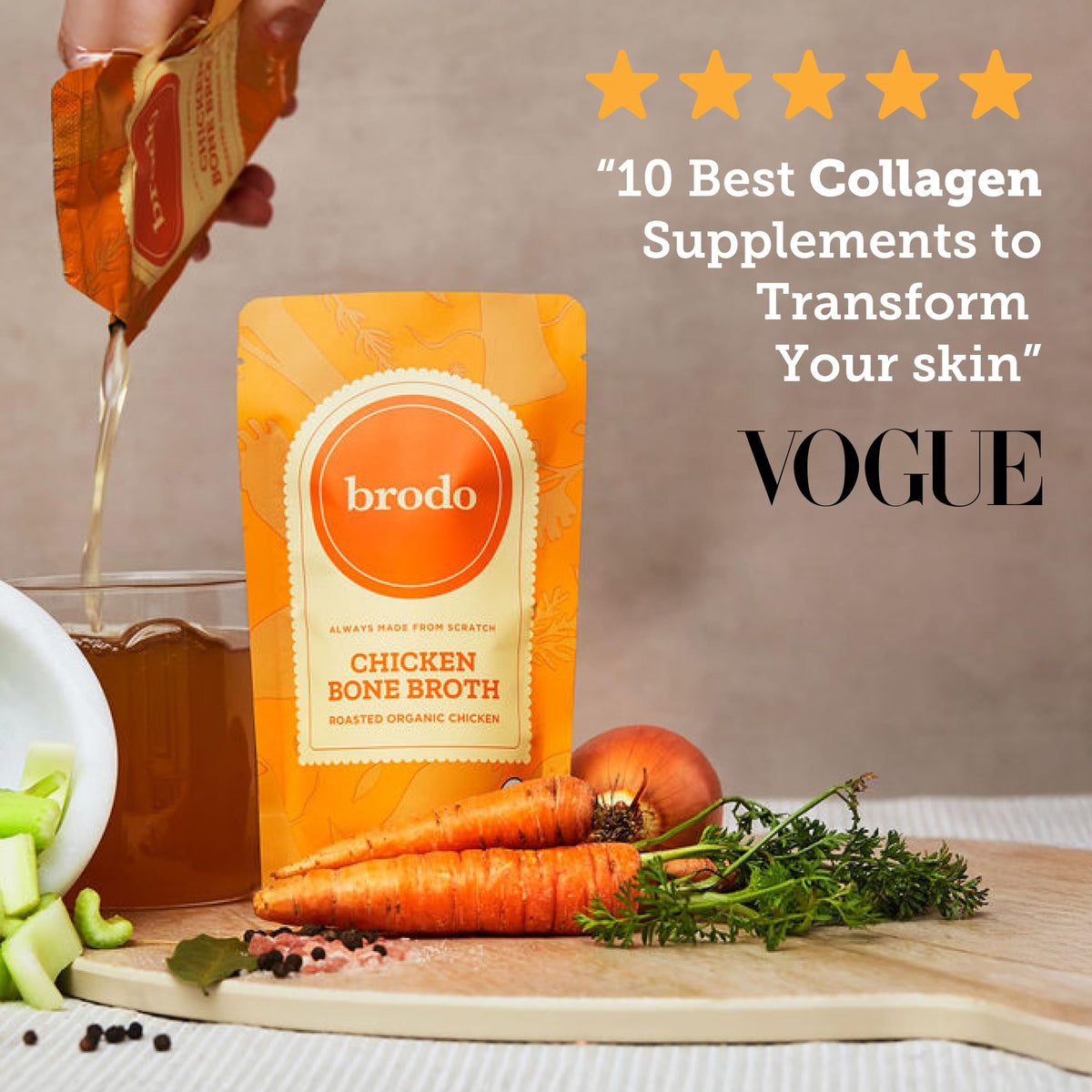 Brodo Ready to Drink Organic Chicken Collagen Rich Bone Broth (6 X 8 oz) | Organic Bone Broth with Collagen, Protein Soup & Sipping Broth for Healthy Meal Prep, Soups and Bone Broth Packets