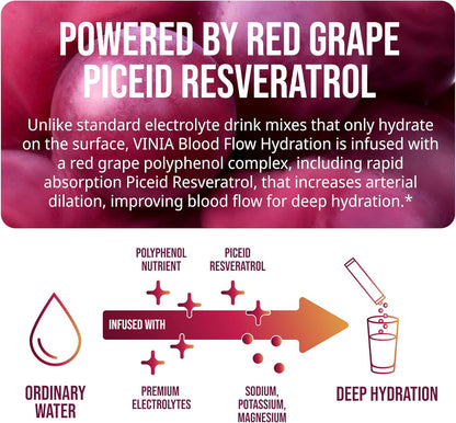 VINIA Resveratrol Electrolyte Hydration Powder Mix | Boost Blood Flow &amp; Circulation | Sea Salt, Coconut Water Potassium