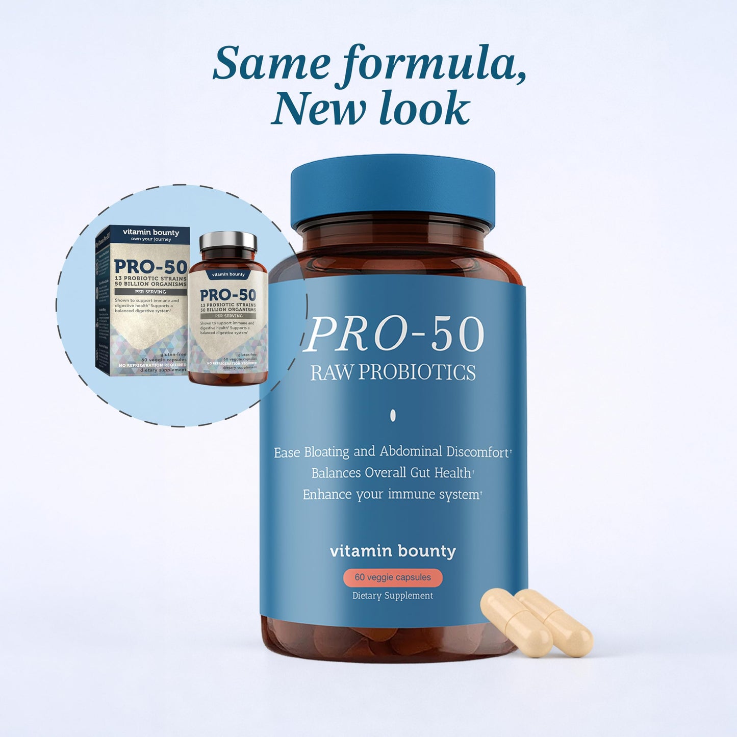 Vitamin Bounty Pro-50 - Probiotics for Women & Men - 50 Billion CFU - 13 Strains Probiotic + Prebiotic - Probiotics for Digestive Health - Delayed Release Capsules - 60 Count