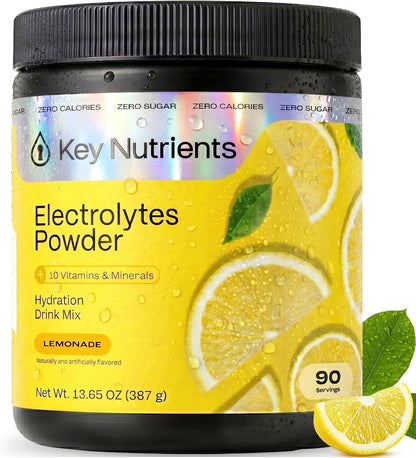 KEY NUTRIENTS Electrolytes Powder Bundle, Refreshing Lemonade 90 Servings Jar + Juicy Watermelon 20 Count Packets, Sugar Free Hydration Travel Drink Mix with Vitamins & Minerals, No Calories