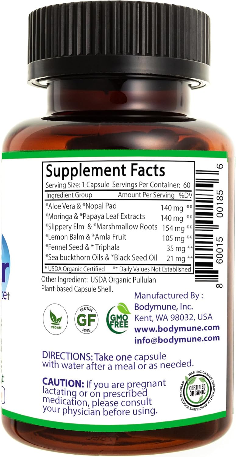 Bodymune Occasional Heartburn & Digestive Comfort Supplement AcidTamer – Drug-Free Daily Support for Stomach Comfort & Digestive Balance – USDA Organic, Vegan, Non-GMO – 60 Caps (2-Month Supply)