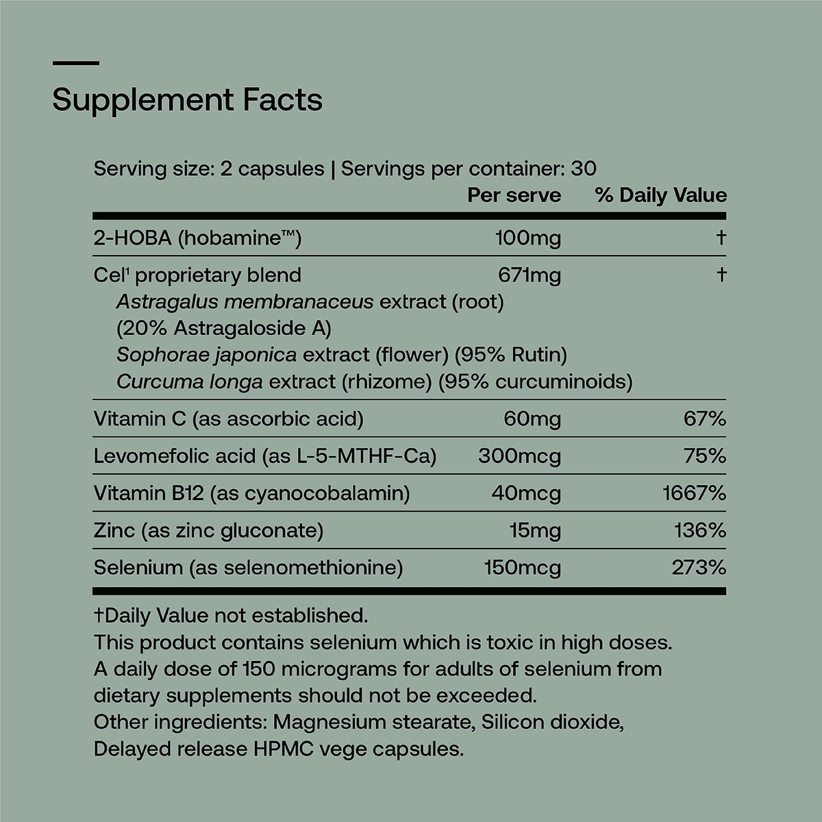 SRW Laboratories Cel¹ Stability | Stem Cell Supplement with 2-HOBA - Supports Stress Defence, DNA Structure & Youthful Cell Function | 60 Capsules